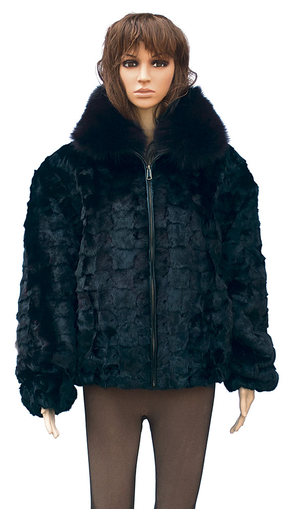 Winter Fur Ladies Black Diamond Mink Jacket With Fox Collar W49S05BK.